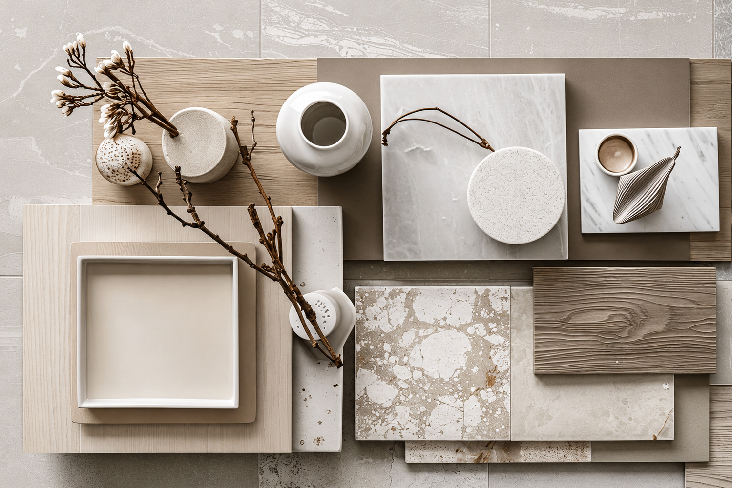 Neutral interior design mood board by Shukrra Interior Design