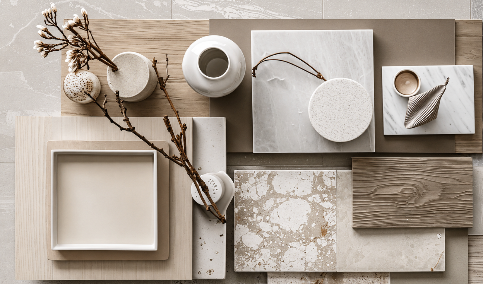 Neutral interior design mood board by Shukrra Interior Design